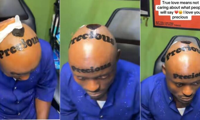 Man Tattoos Girlfriend’s Name On His Head Ahead Of Valentine (Video)